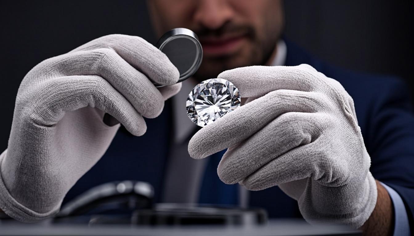A gemologist examining a diamond with a loupe